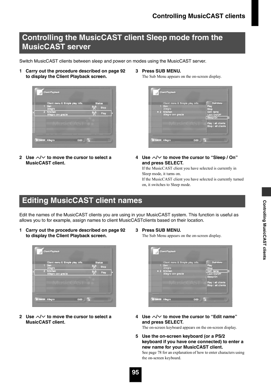 Yamaha mcx-1000 manual Editing MusicCAST client names 