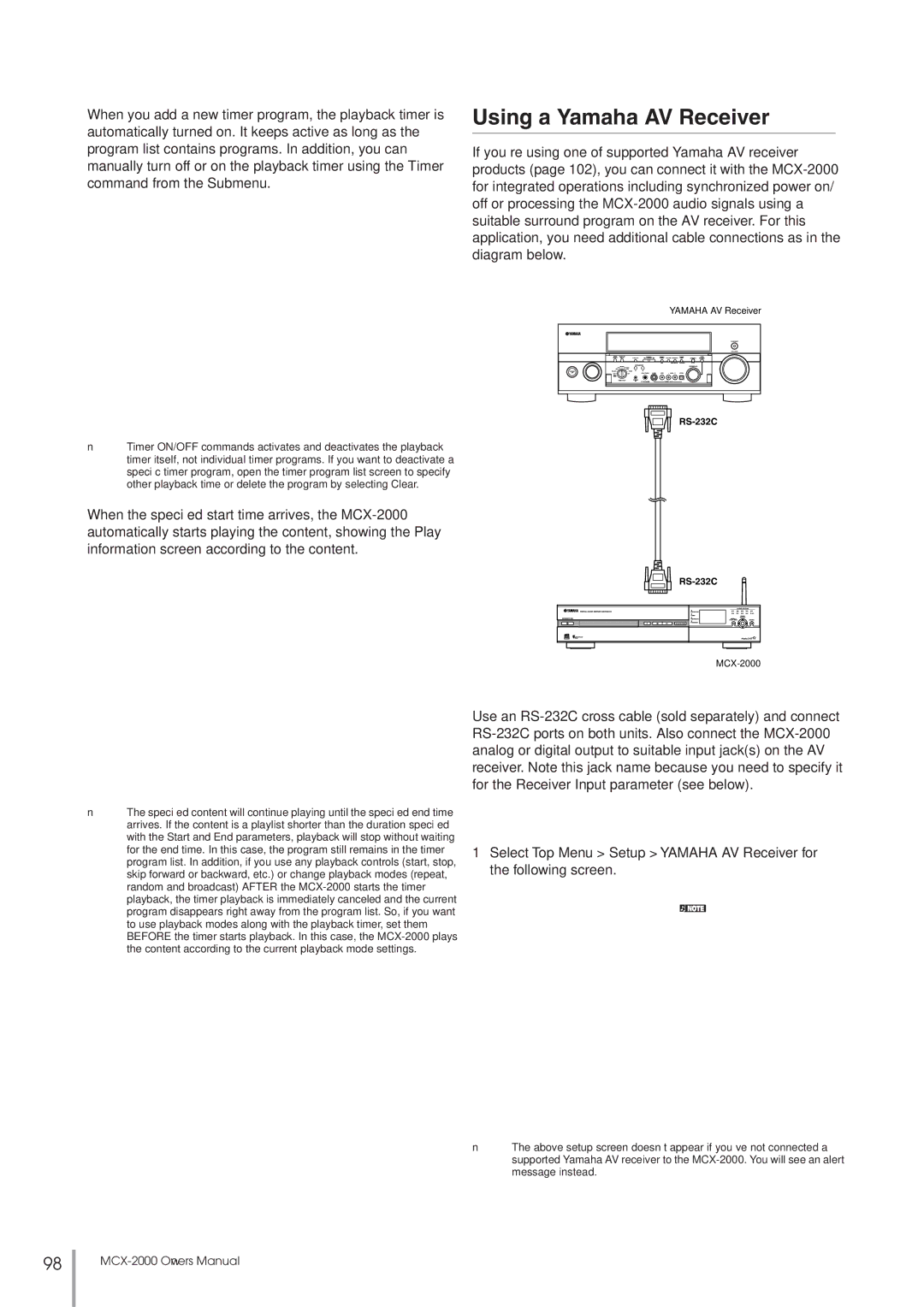 Yamaha MCX-2000 setup guide Using a Yamaha AV Receiver 