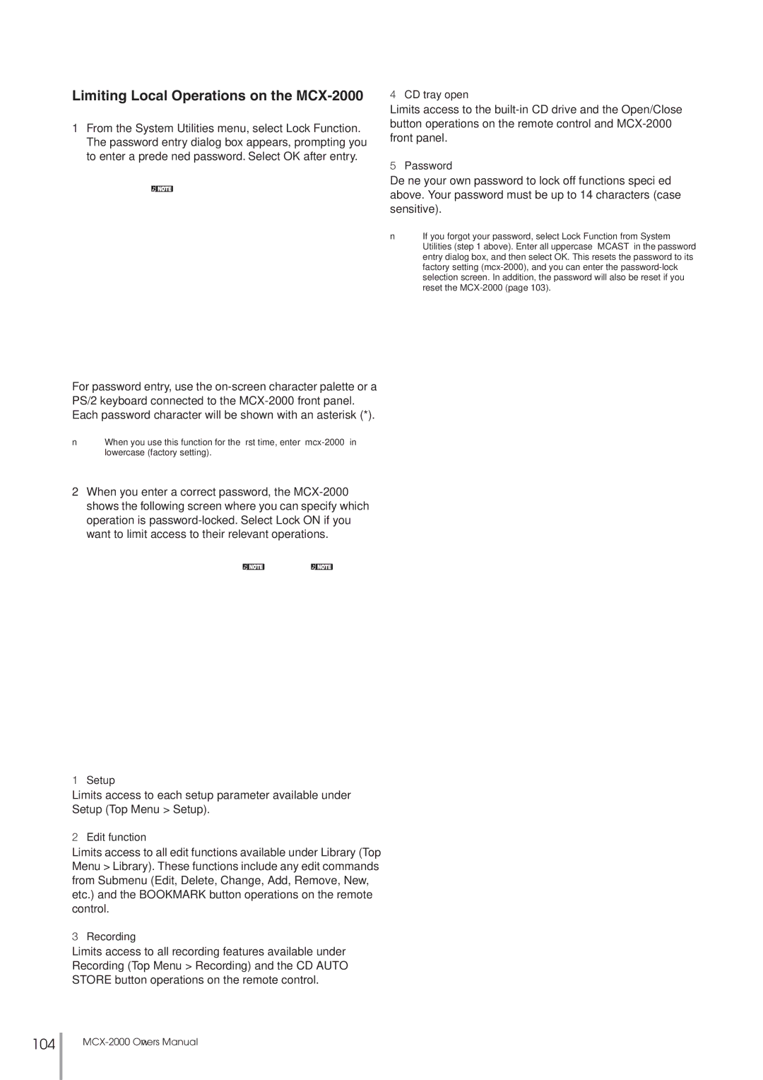 Yamaha setup guide Limiting Local Operations on the MCX-2000 