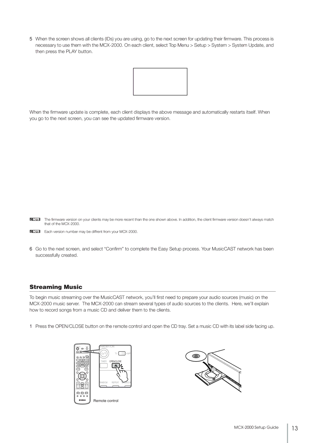 Yamaha MCX-2000 setup guide Streaming Music, Stamdby/Onpower 