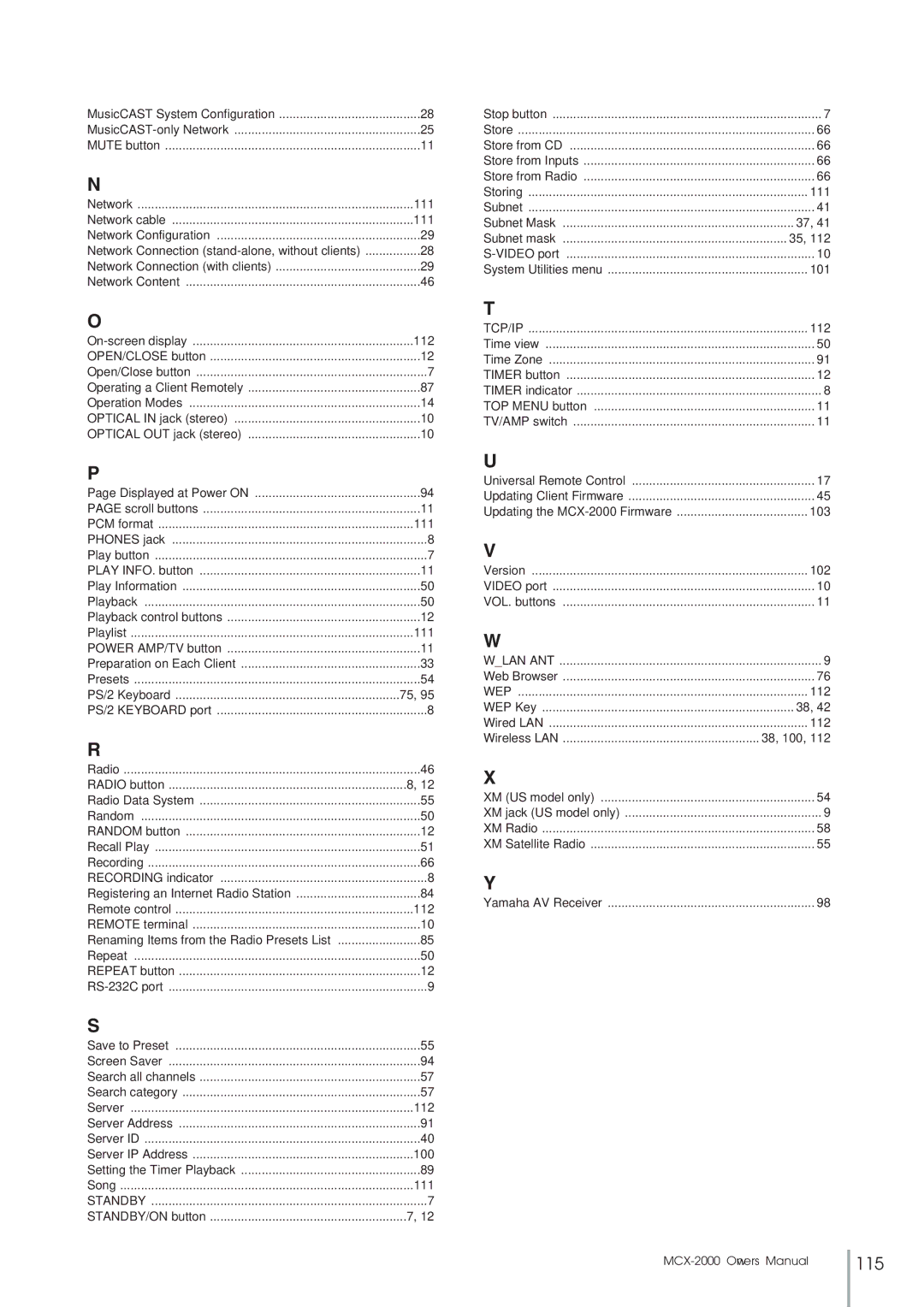 Yamaha MCX-2000 setup guide 115 