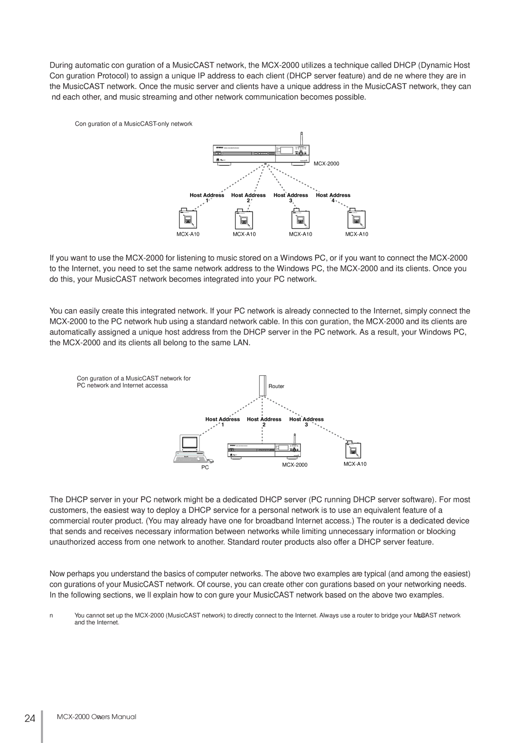 Yamaha MCX-2000 setup guide Conﬁguration of a MusicCAST-only network 