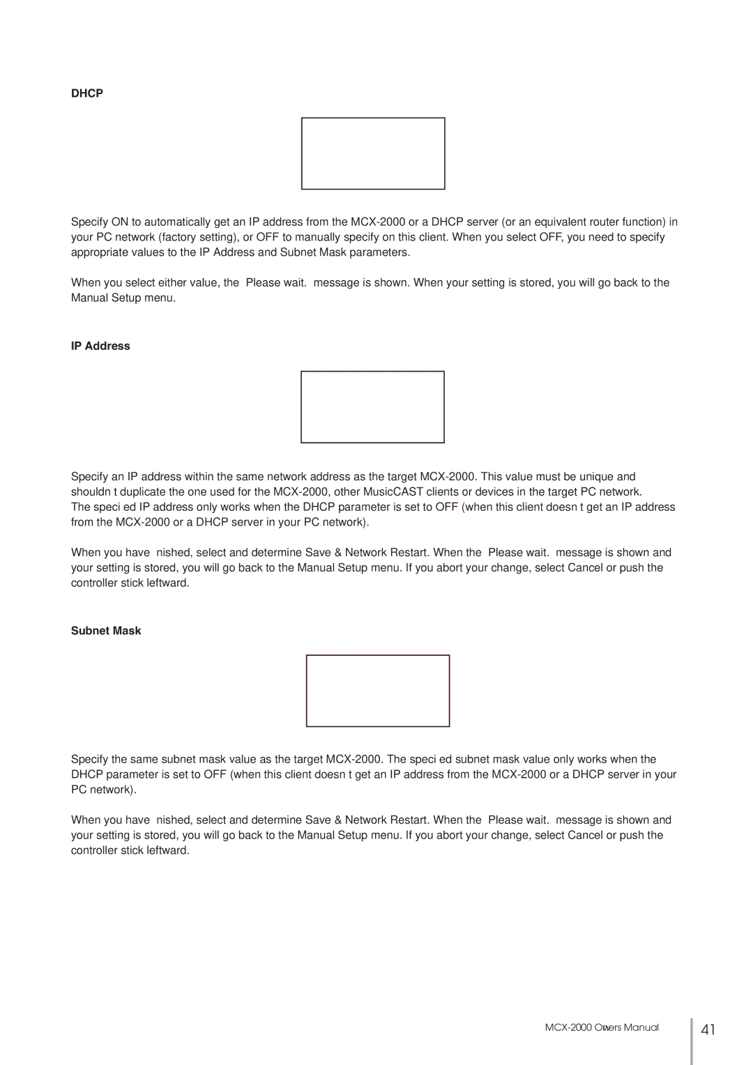 Yamaha MCX-2000 setup guide IP Address, Subnet Mask 