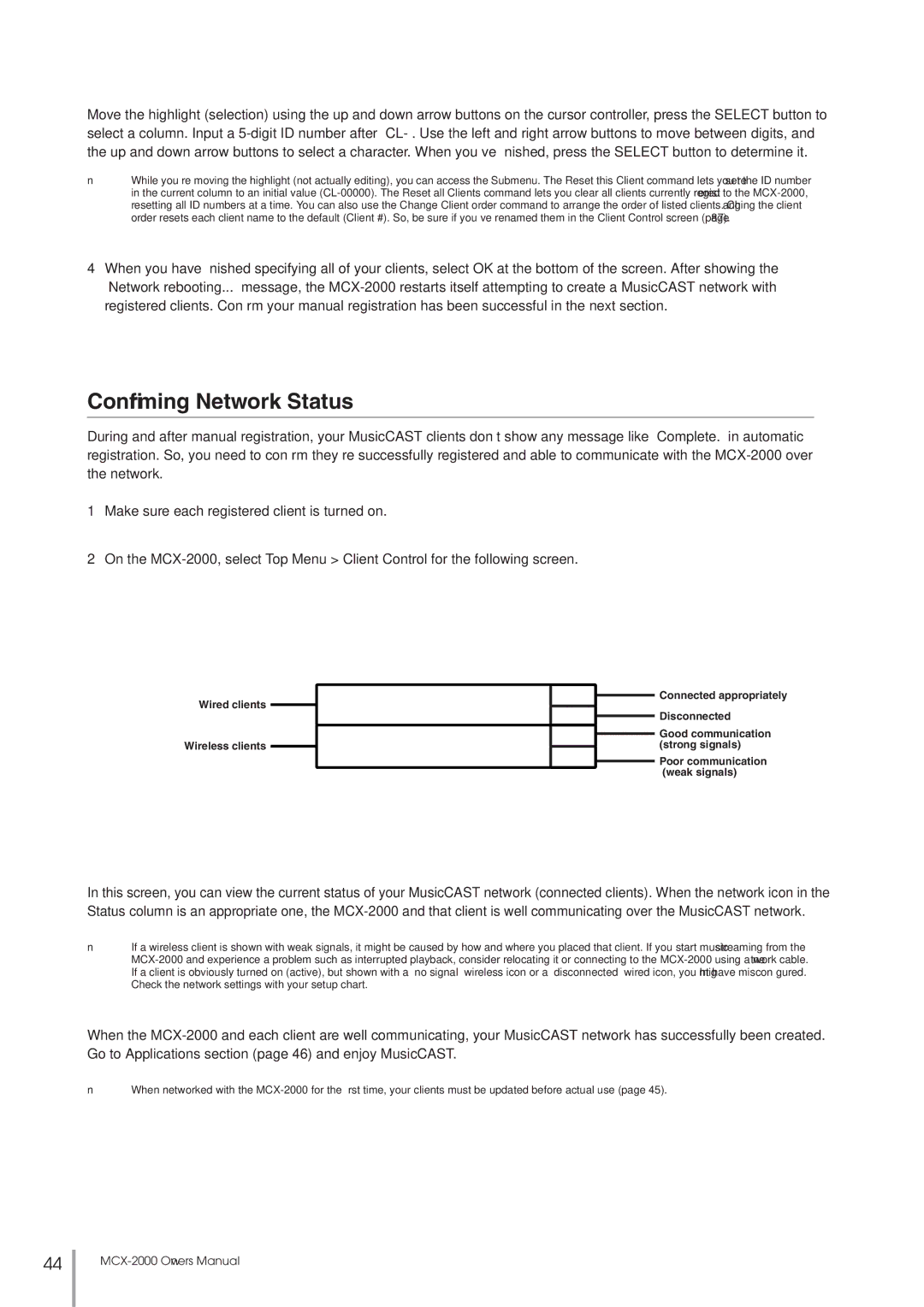 Yamaha MCX-2000 setup guide Conﬁrming Network Status 