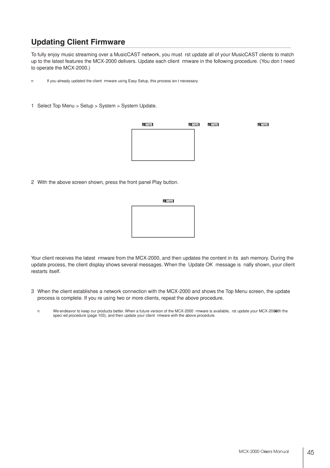 Yamaha MCX-2000 setup guide Updating Client Firmware 