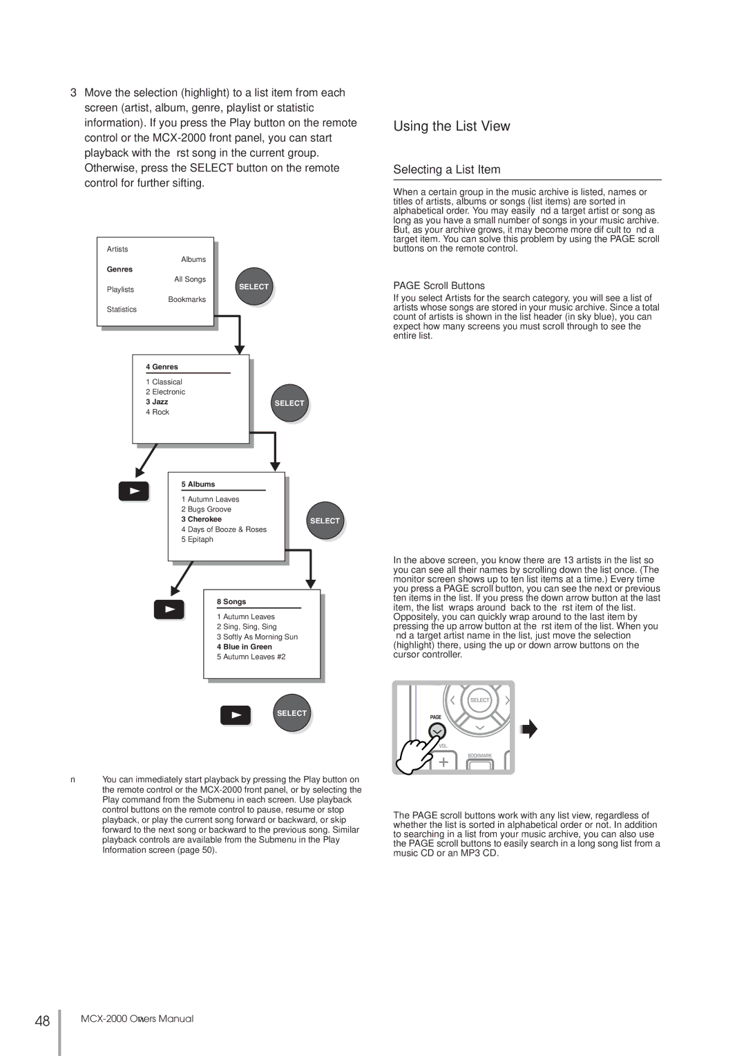 Yamaha MCX-2000 setup guide Using the List View, Scroll Buttons 