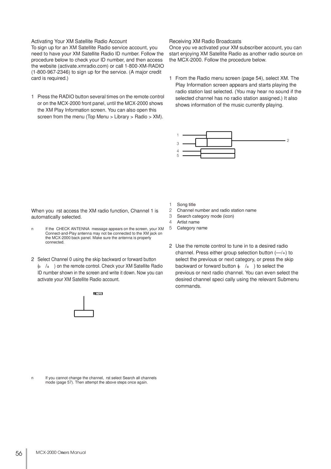 Yamaha MCX-2000 setup guide Activating Your XM Satellite Radio Account, Receiving XM Radio Broadcasts 