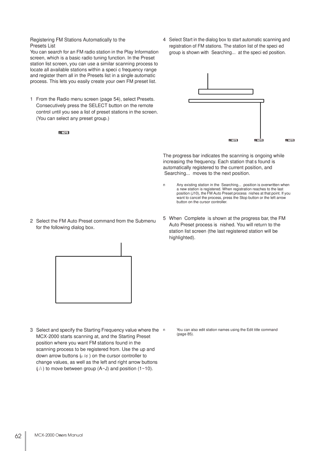 Yamaha MCX-2000 setup guide Registering FM Stations Automatically to the Presets List 