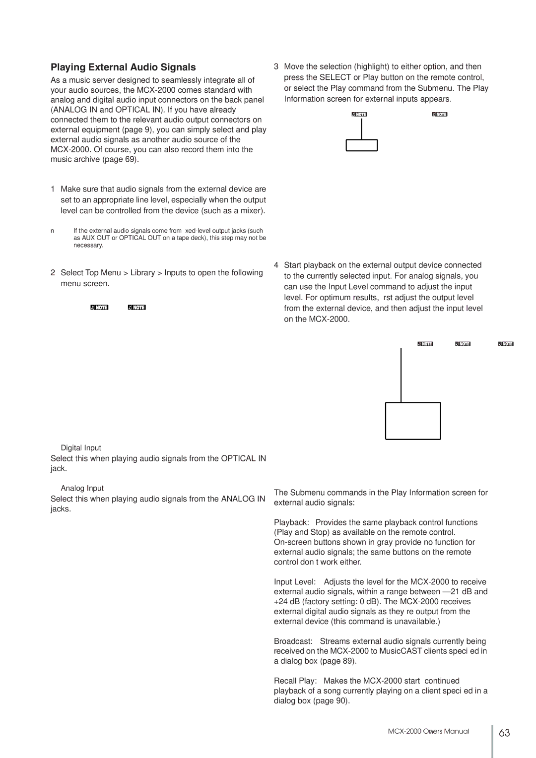 Yamaha MCX-2000 setup guide Playing External Audio Signals, Digital Input, Analog Input 