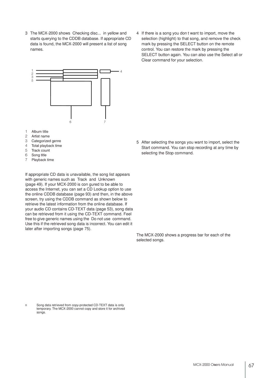 Yamaha setup guide MCX-2000 shows a progress bar for each of the selected songs 