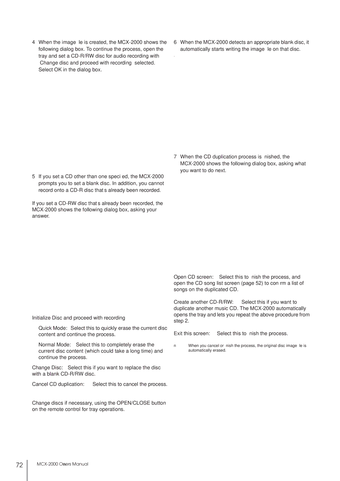 Yamaha MCX-2000 setup guide Initialize Disc and proceed with recording 