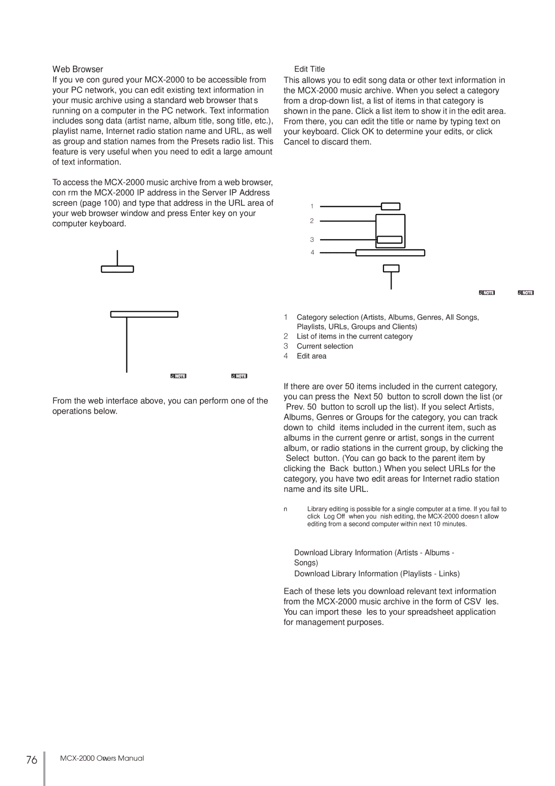 Yamaha MCX-2000 setup guide Web Browser, Edit Title 