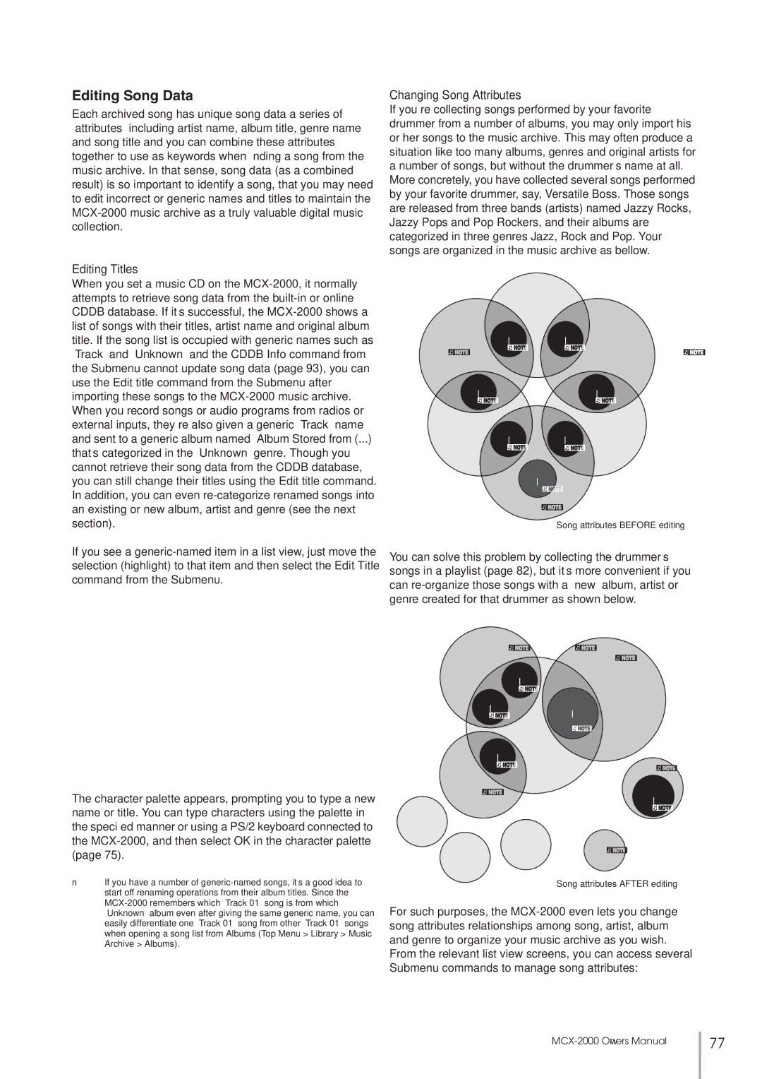 Yamaha MCX-2000 setup guide Editing Song Data, Editing Titles, Changing Song Attributes 