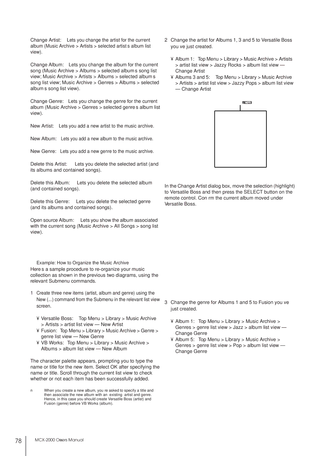 Yamaha MCX-2000 setup guide Example How to Organize the Music Archive 