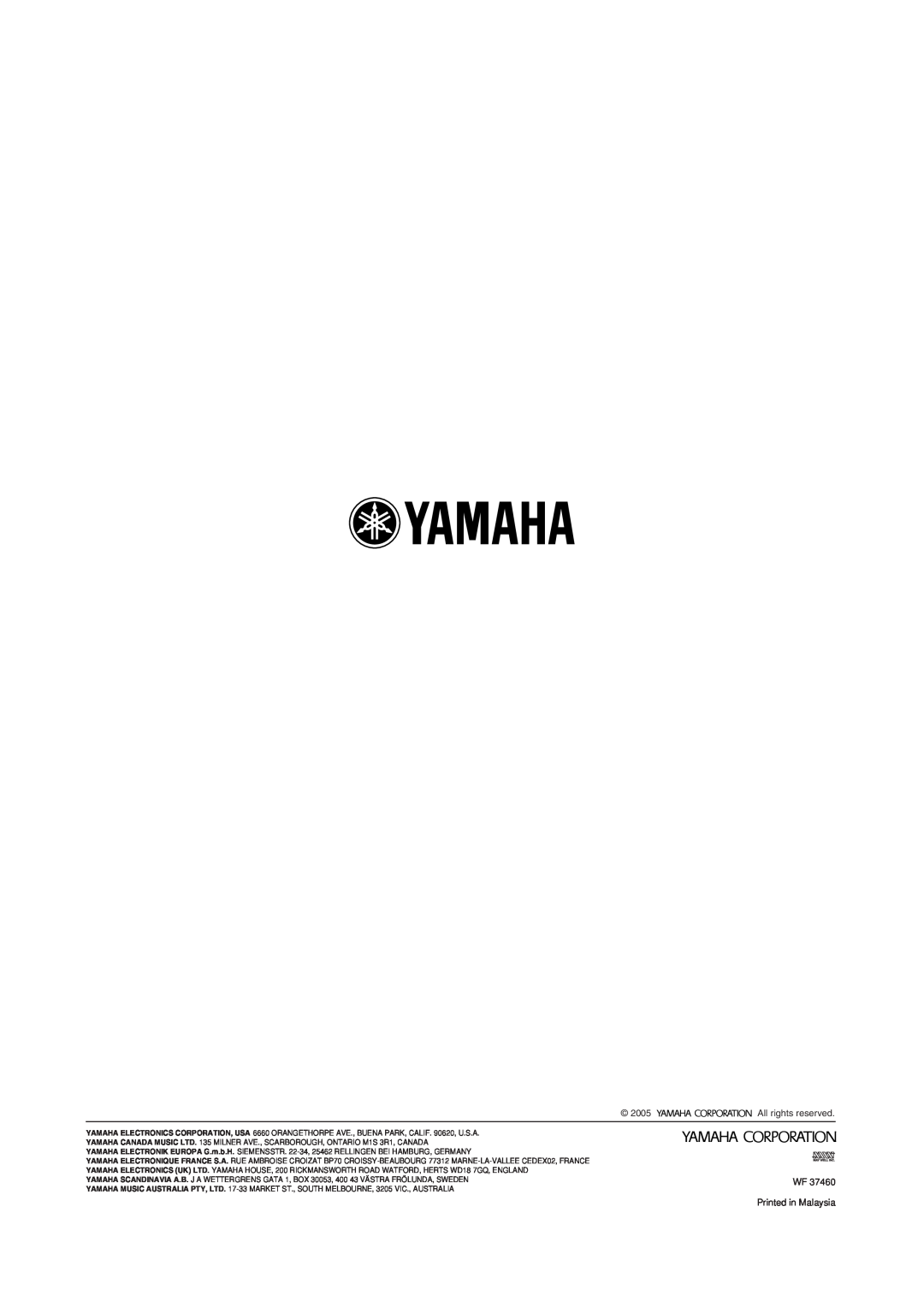 Yamaha MCX-2000 setup guide All rights reserved, WF 37460 Printed in Malaysia 