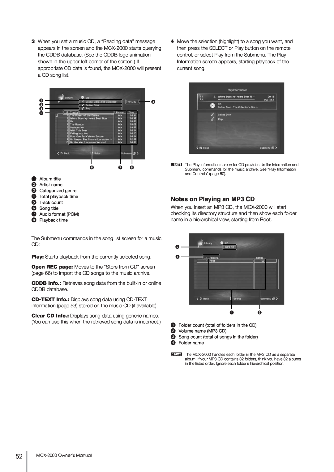 Yamaha MCX-2000 setup guide Notes on Playing an MP3 CD 