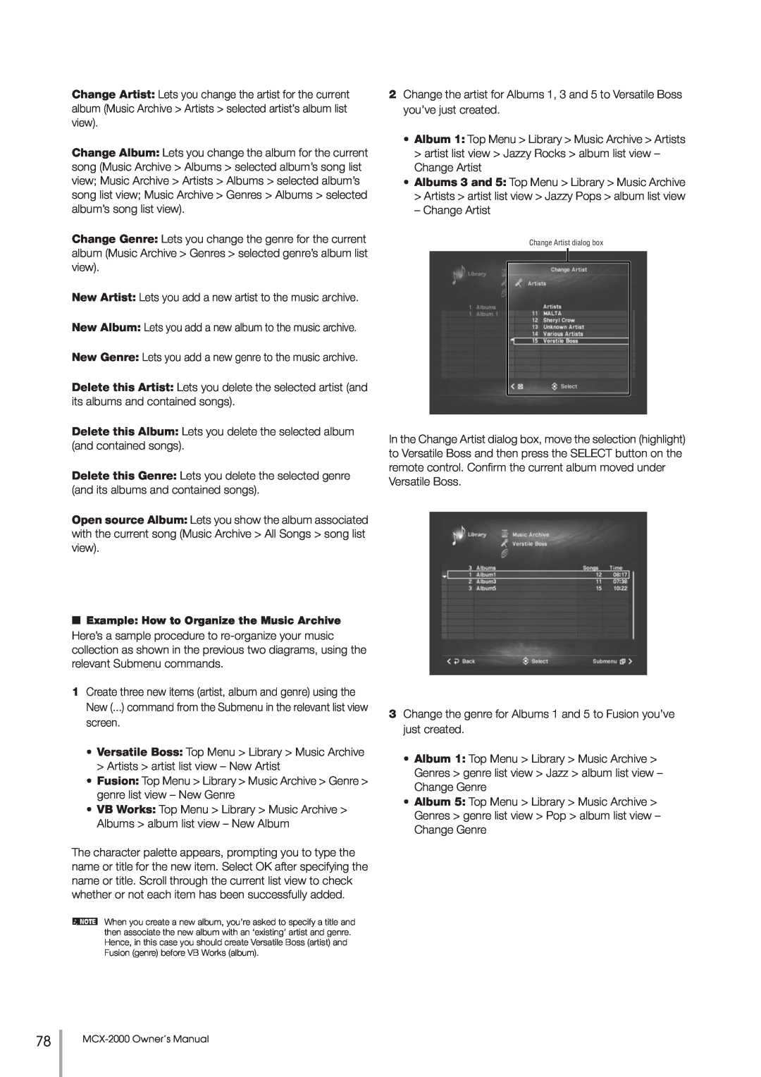 Yamaha MCX-2000 setup guide Change Artist 