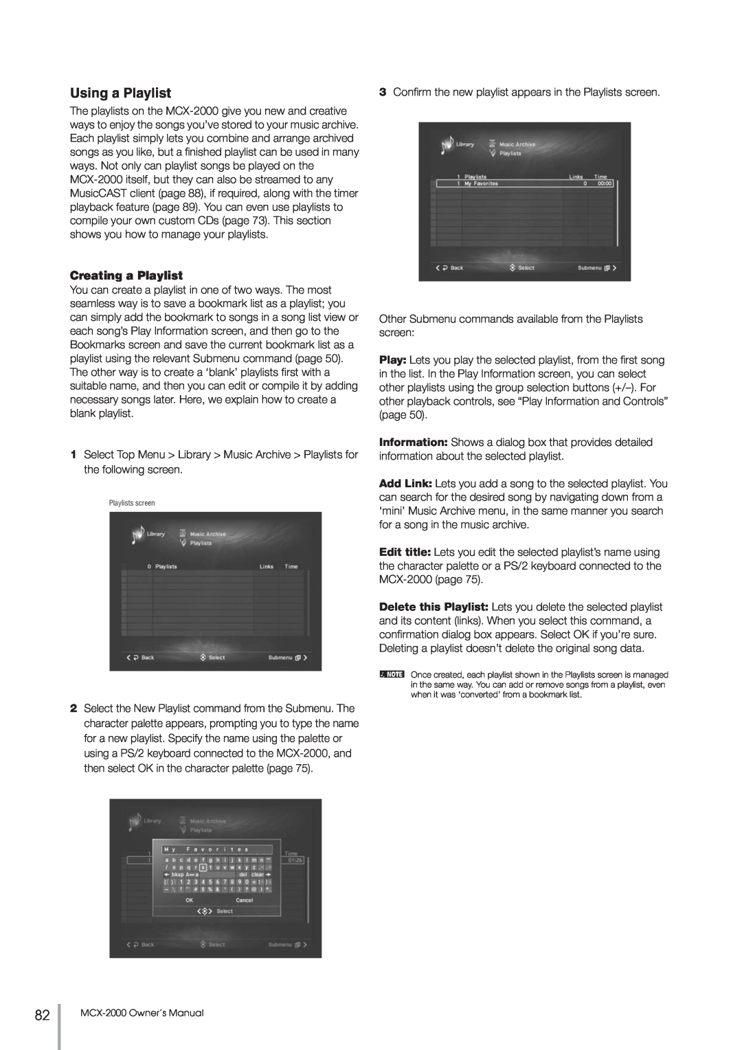 Yamaha MCX-2000 setup guide Using a Playlist, Creating a Playlist 