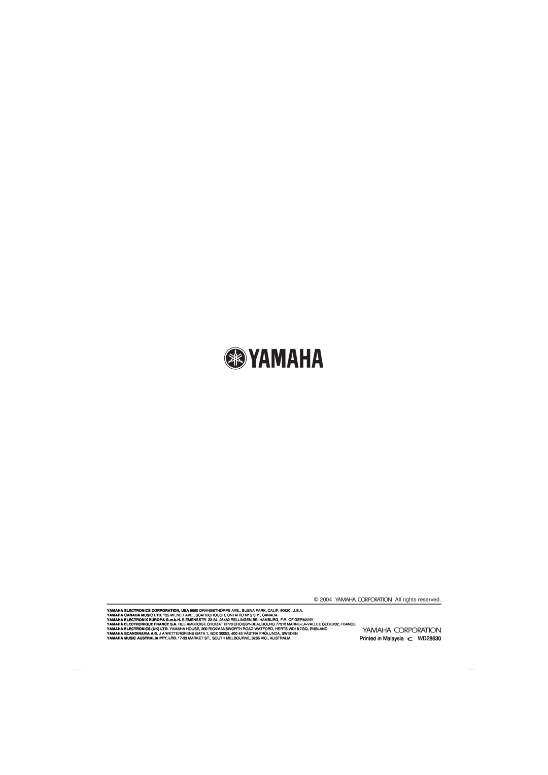 Yamaha MCX-CA15 owner manual 2004, All rights reserved, WD28630 