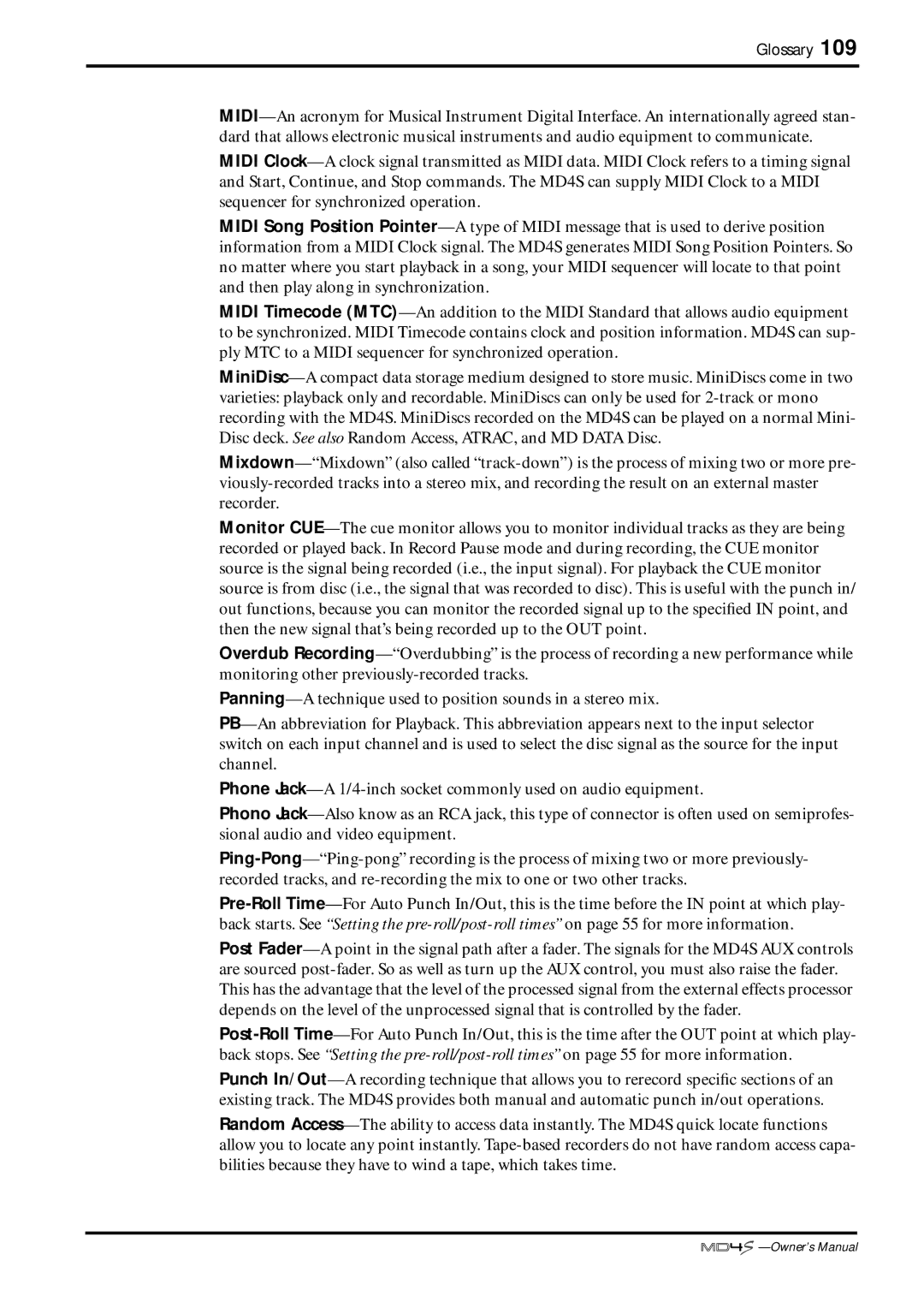 Yamaha MD4S owner manual Glossary 