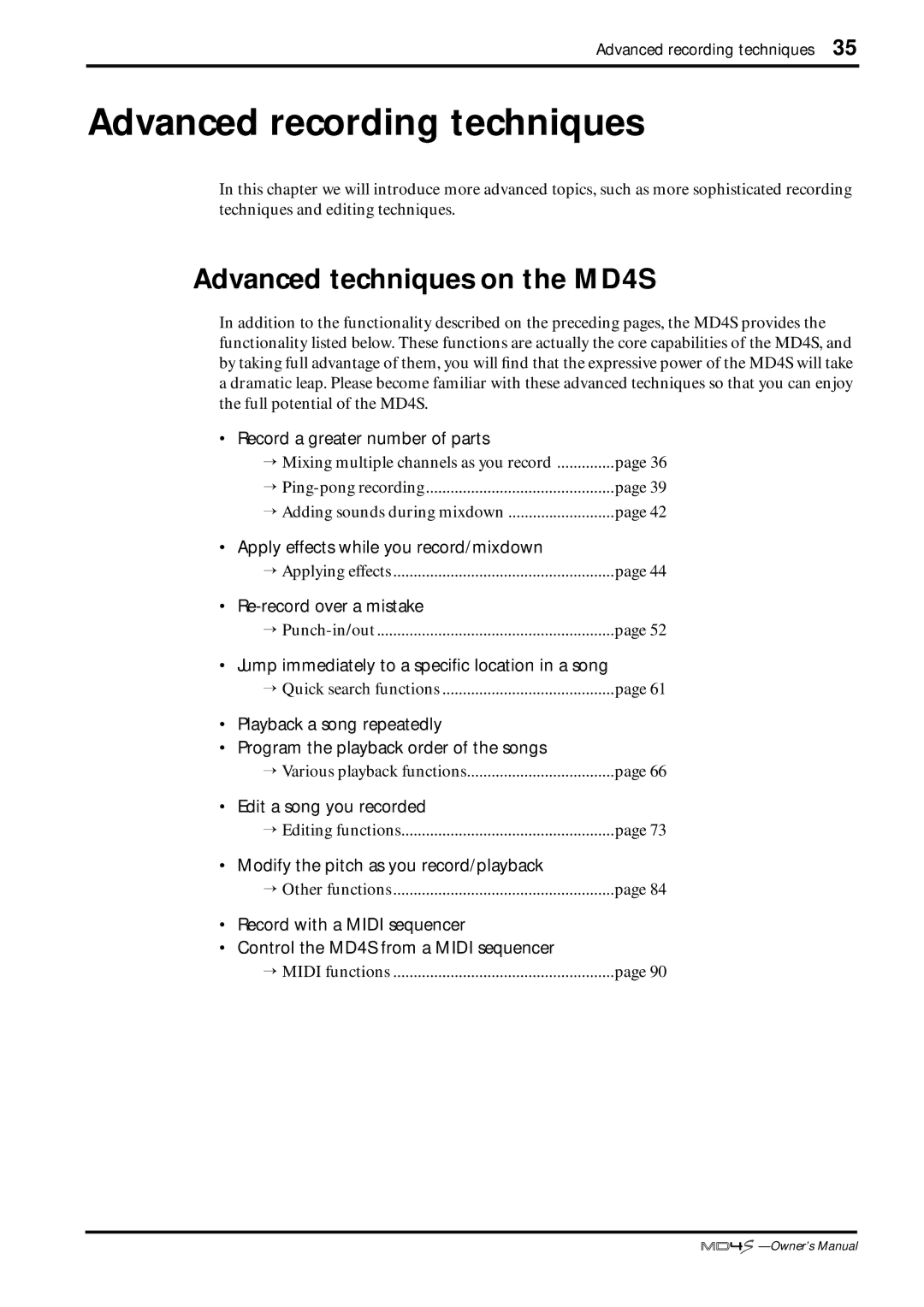 Yamaha owner manual Advanced techniques on the MD4S 