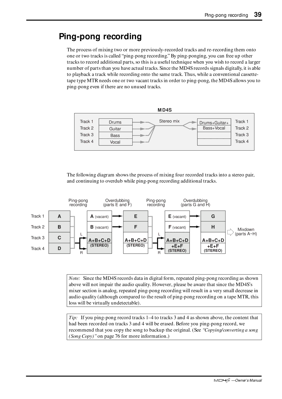 Yamaha MD4S owner manual Ping-pong recording 