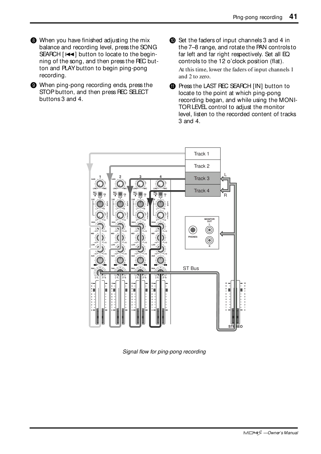 Yamaha MD4S owner manual Signal ﬂow for ping-pong recording 