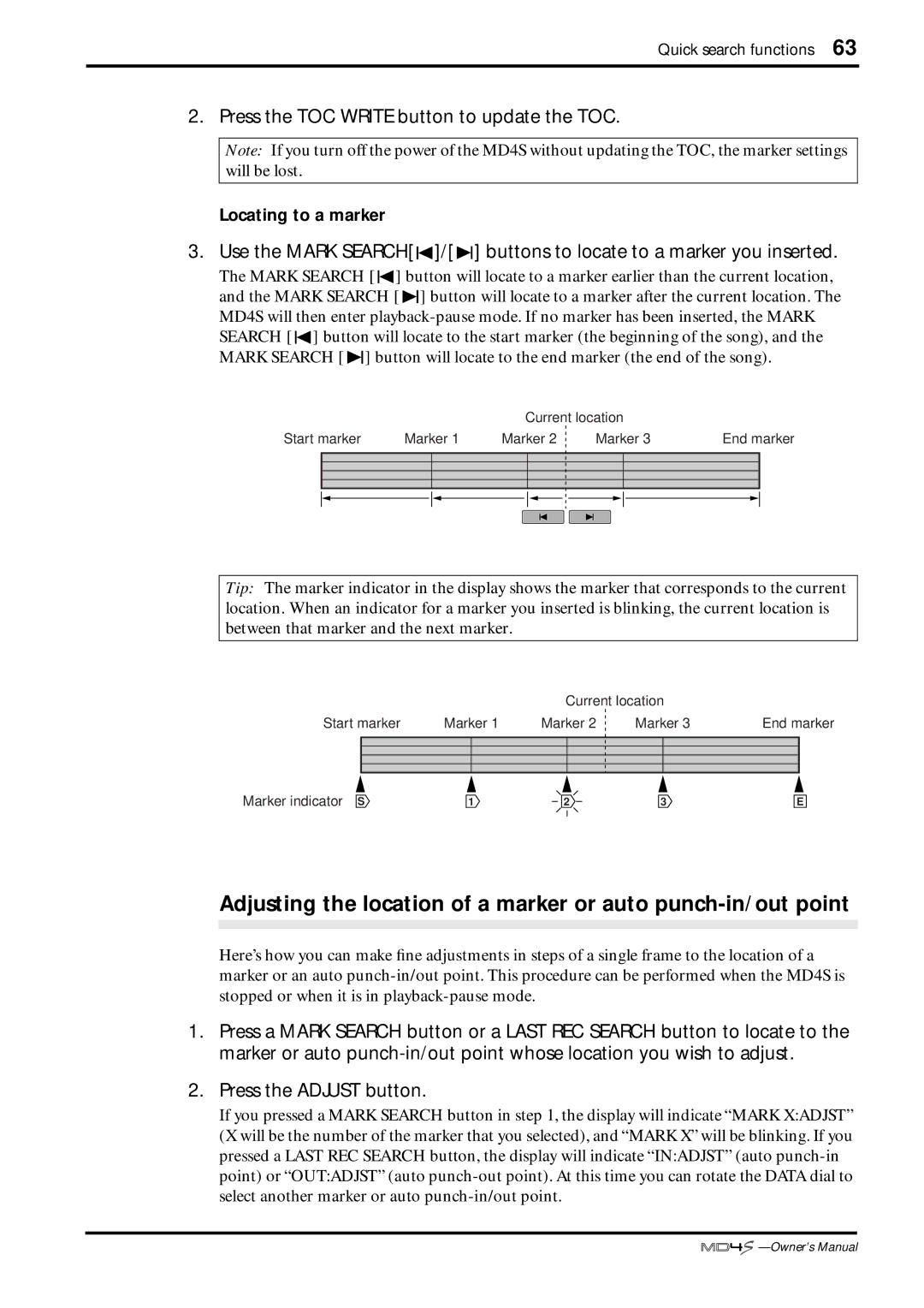 Yamaha MD4S owner manual Press the TOC Write button to update the TOC 