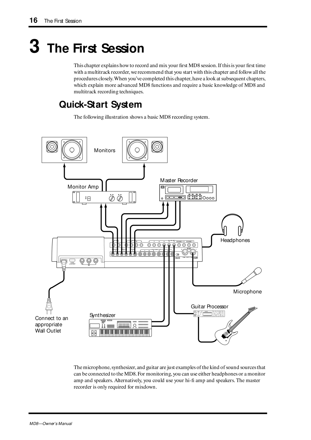 Yamaha MD8 owner manual First Session, Quick-Start System 