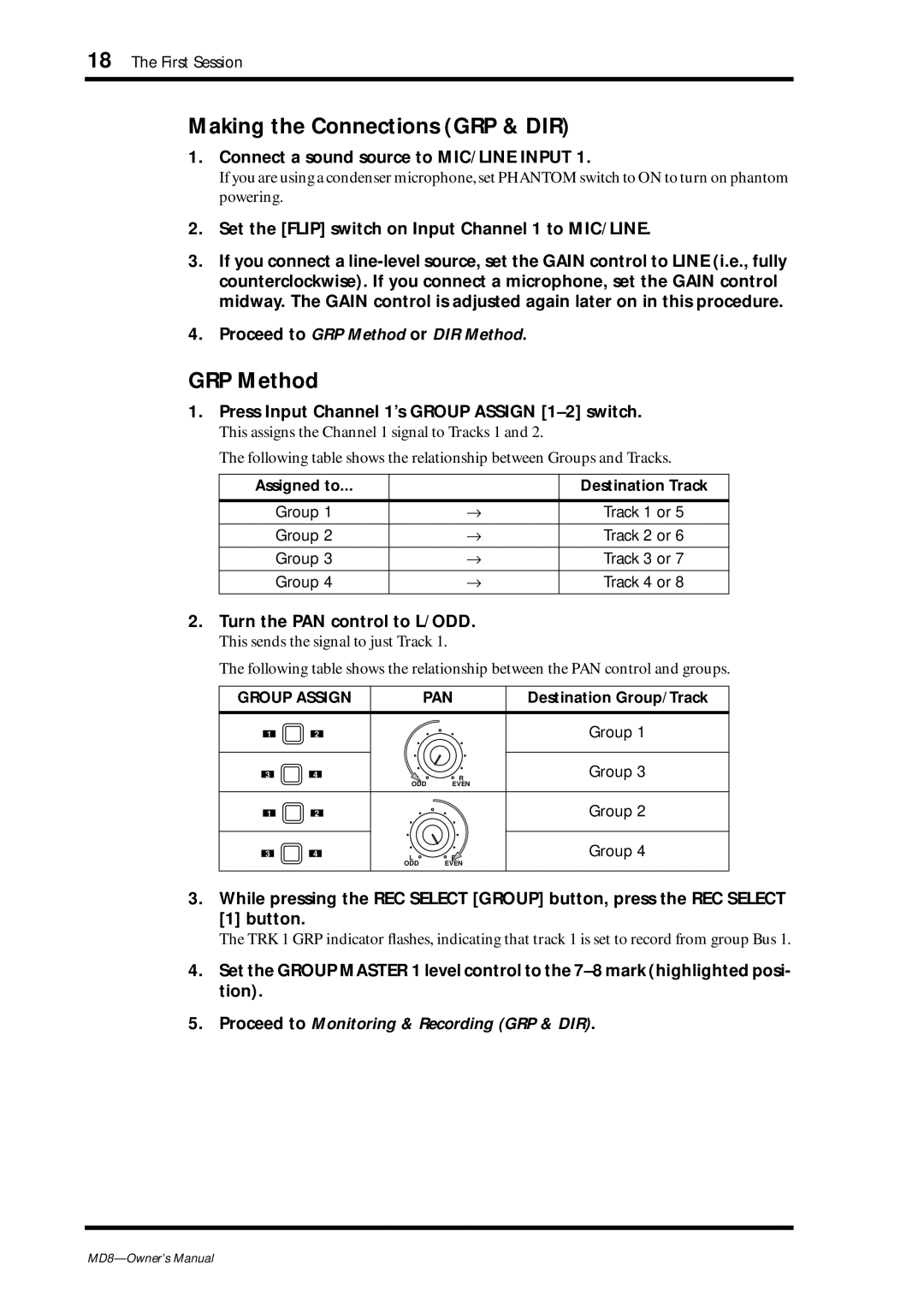 Yamaha MD8 owner manual Making the Connections GRP & DIR, GRP Method 