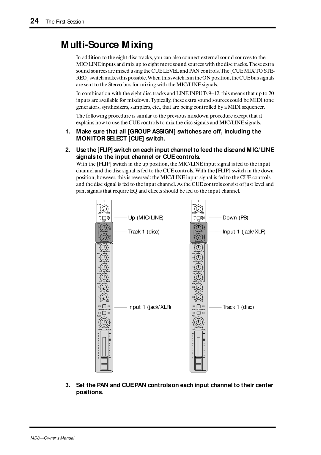 Yamaha MD8 owner manual Multi-Source Mixing, Up MIC/LINE Track 1 disc Input 1 jack/XLR 