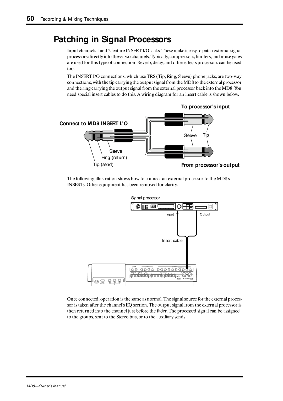 Yamaha MD8 owner manual Patching in Signal Processors, From processor’s output 