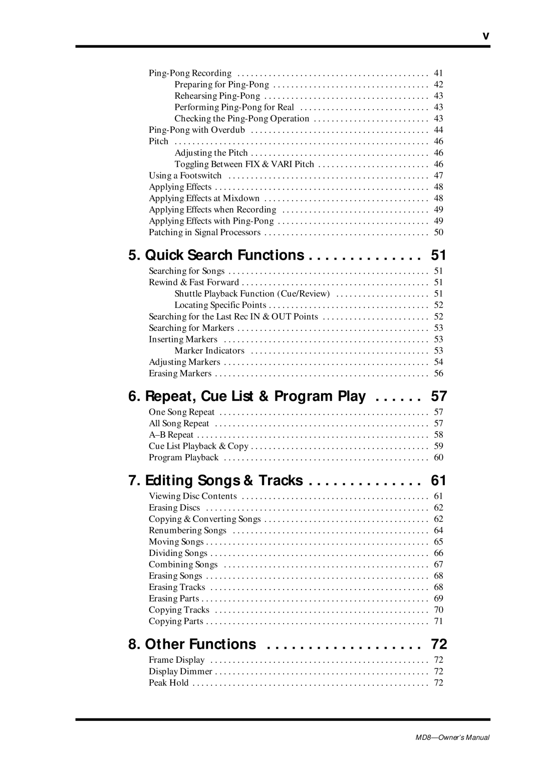 Yamaha MD8 owner manual Repeat, Cue List & Program Play 