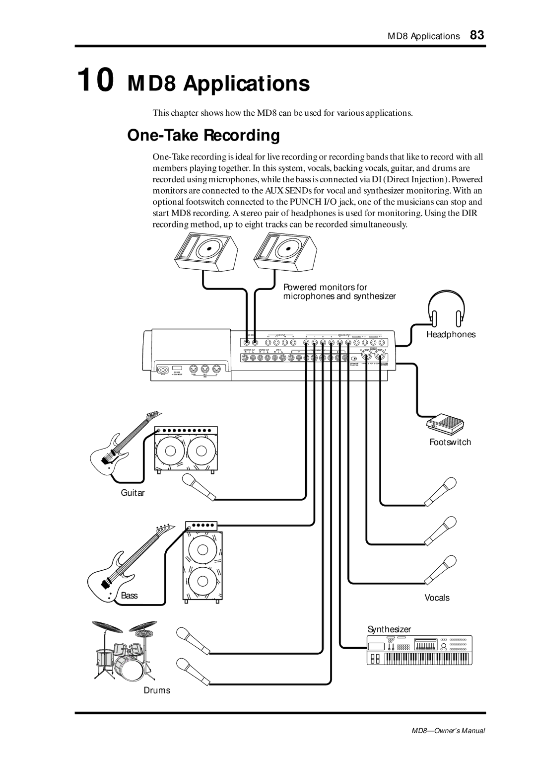 Yamaha owner manual 10 MD8 Applications, One-Take Recording 