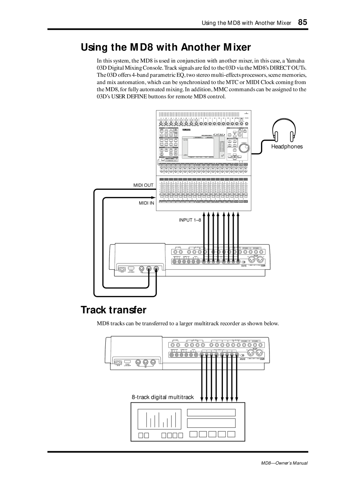 Yamaha owner manual Using the MD8 with Another Mixer, Track transfer 