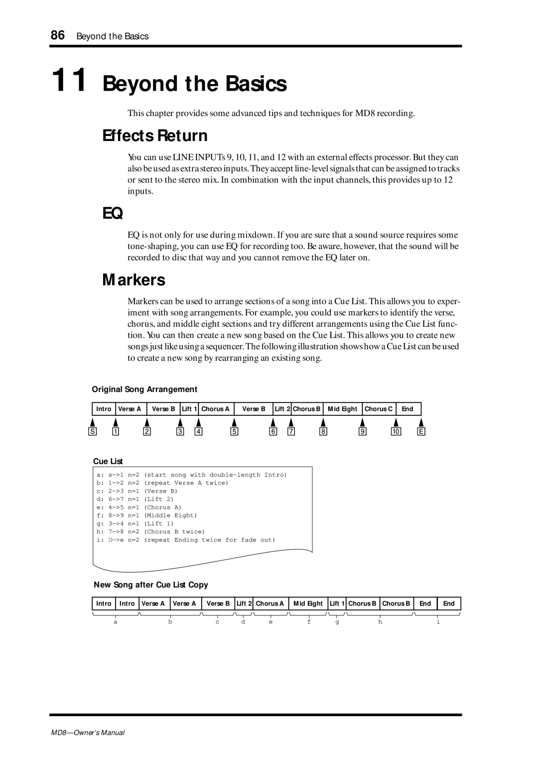 Yamaha MD8 owner manual Beyond the Basics, Effects Return, Markers 