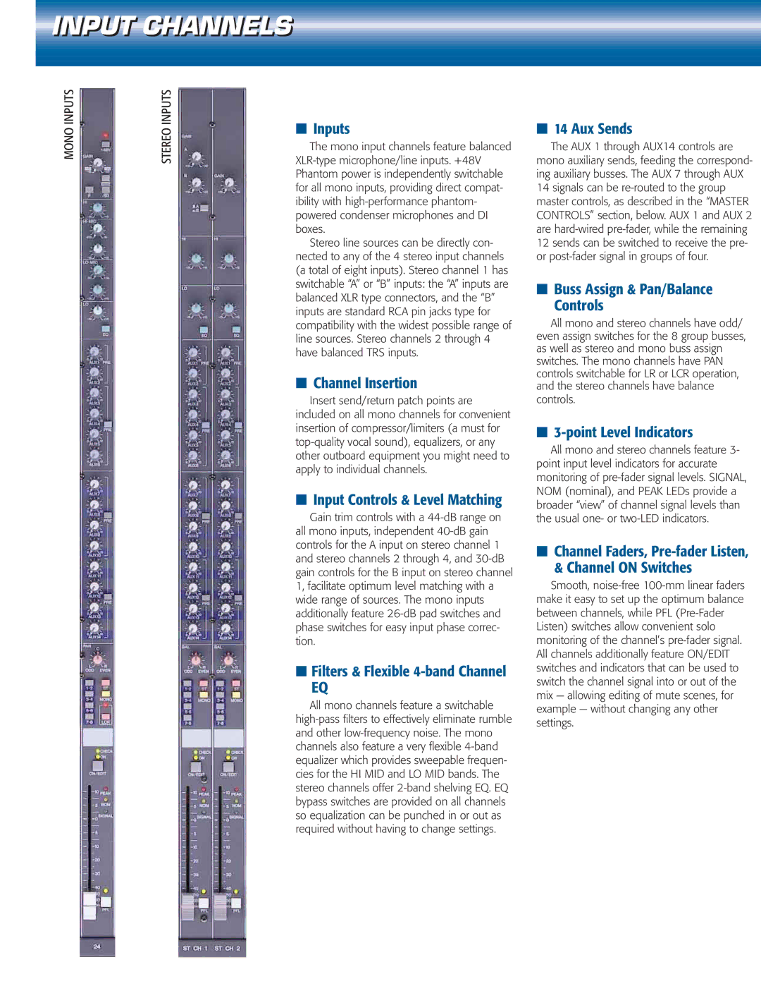 Yamaha mixing consoles manual Input Channels 