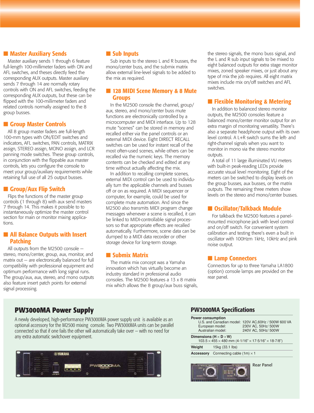 Yamaha mixing consoles manual PW3000MA Power Supply 