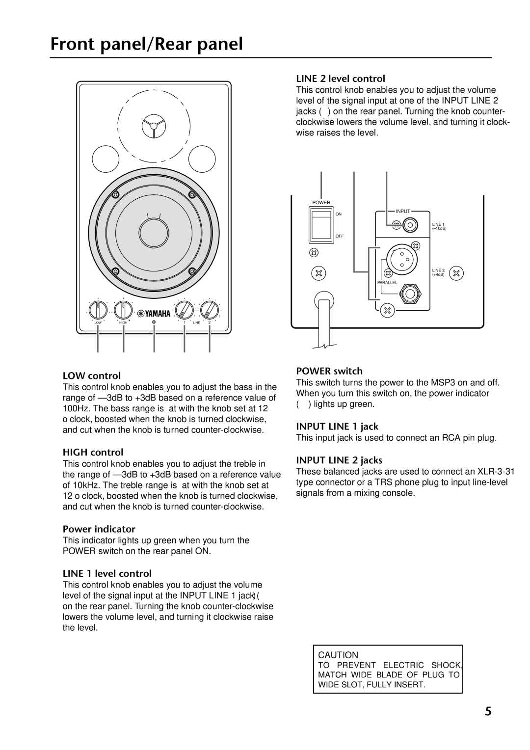 Yamaha MSP3 owner manual Front panel/Rear panel 