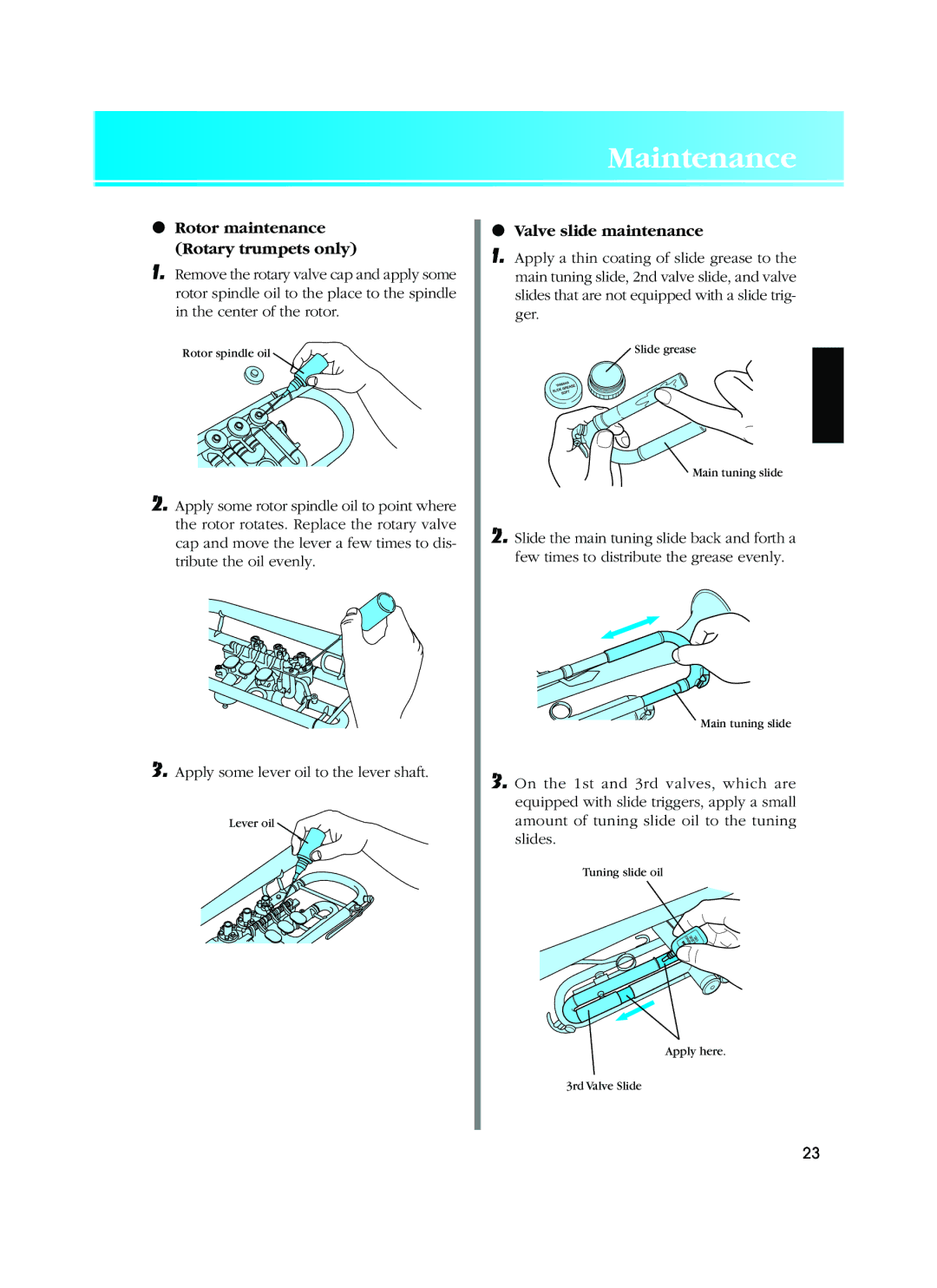 Yamaha Musical Instrument owner manual Rotor maintenance Rotary trumpets only 