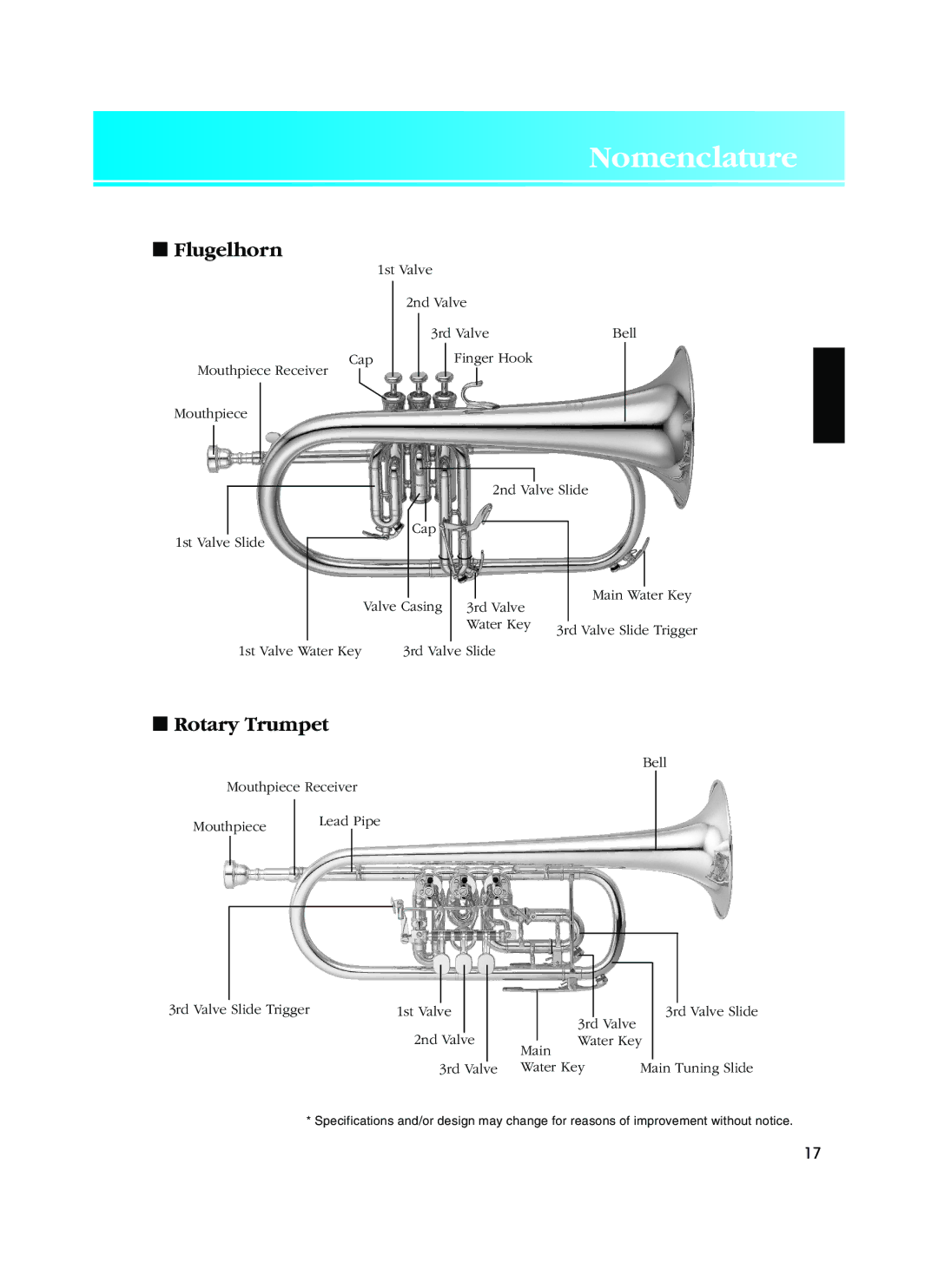 Yamaha Musical Instrument owner manual Flugelhorn, Rotary Trumpet 