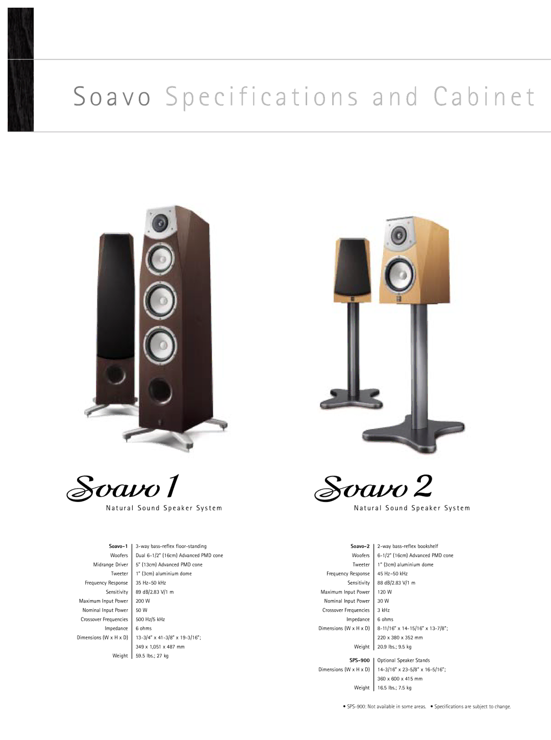 Yamaha Natural Sound Speaker System manual Soavo-1, Soavo-2, SPS-900 