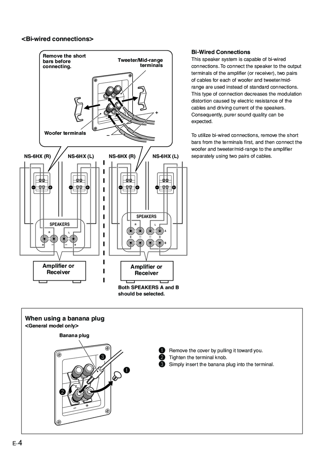 Yamaha NS-6HX owner manual Bi-wired connections, Bi-Wired Connections 