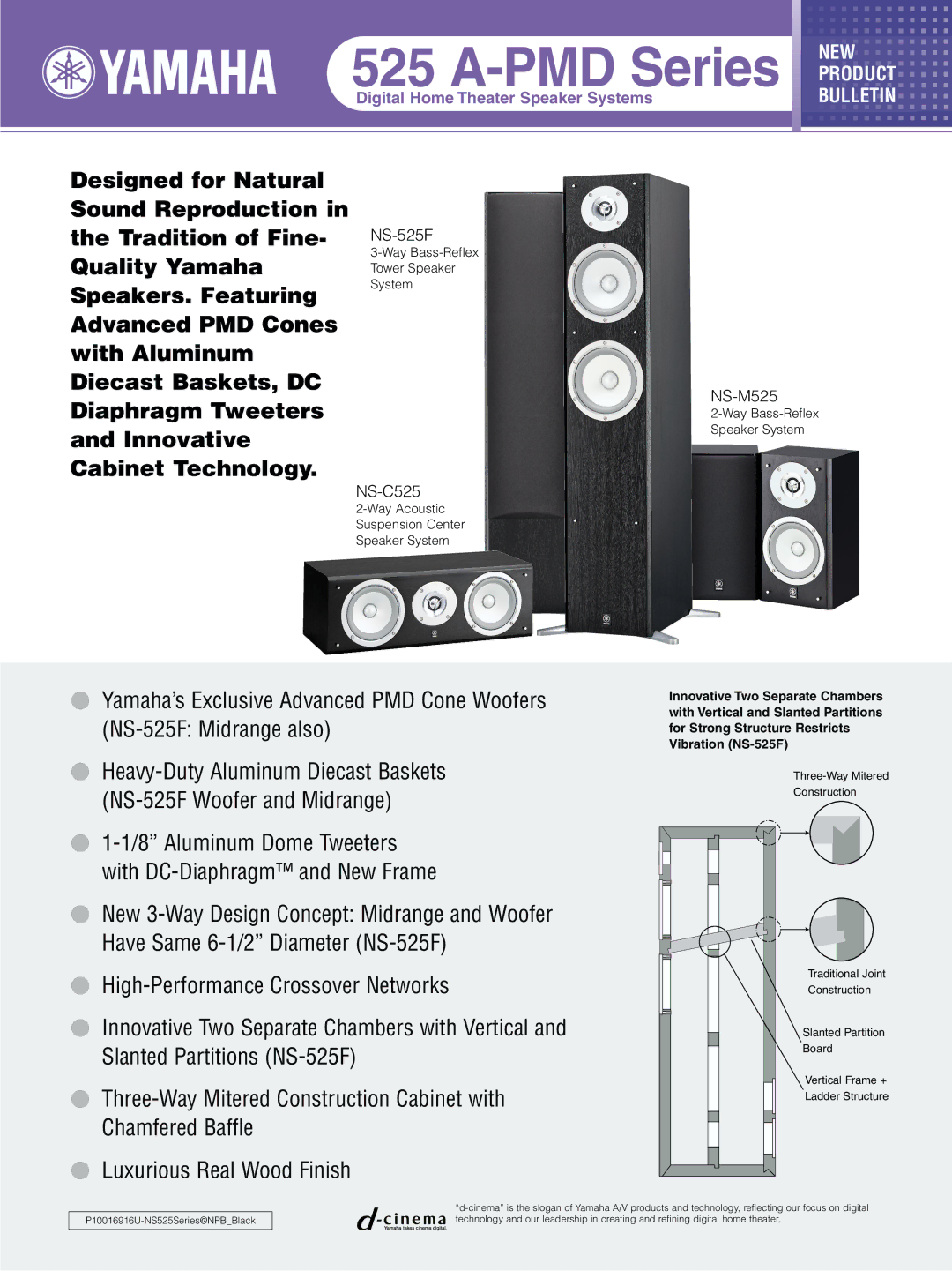 Yamaha NS-525F, NS-M525, NS-C525 manual PMD Series, Digital Home Theater Speaker Systems 