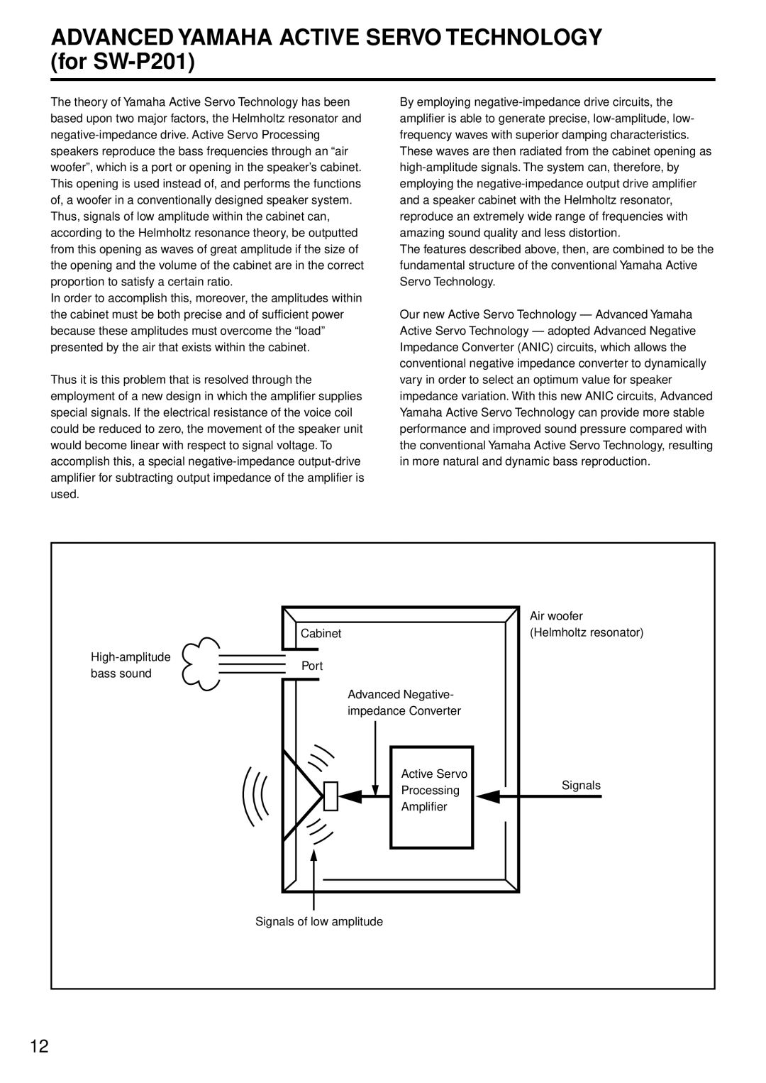 Yamaha NS-P220 owner manual Advanced Yamaha Active Servo Technology for SW-P201 