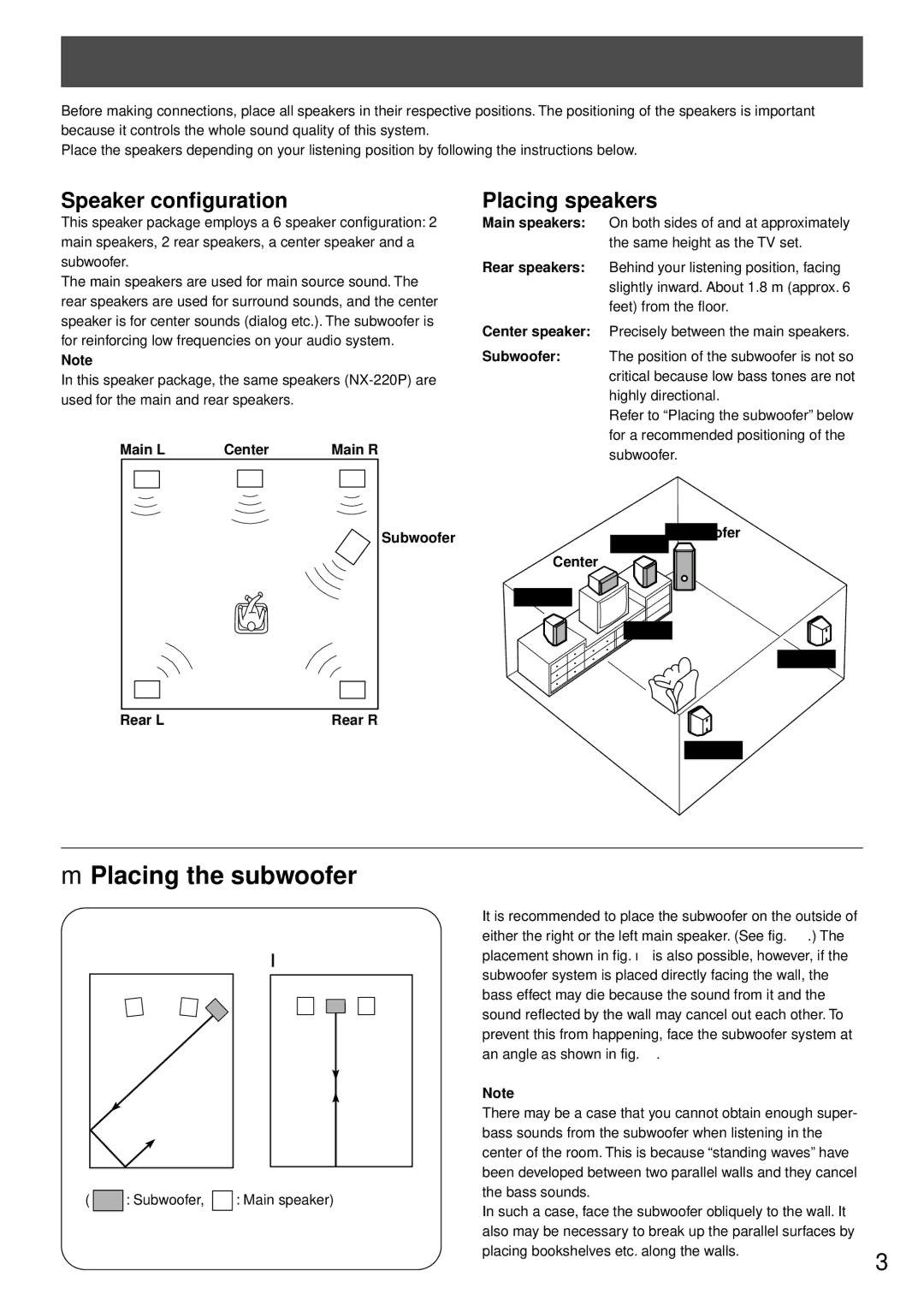 Yamaha NS-P220 owner manual Main L Center, Subwoofer Rear L, Subwoofer Main R Center Main L TV-set Rear R Rear L 