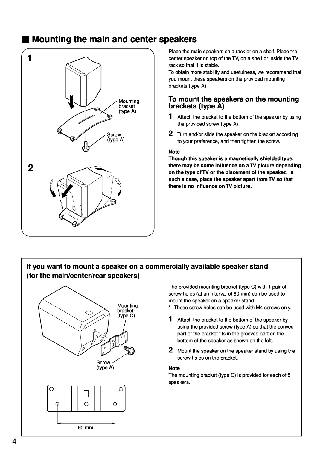 Yamaha NS-P220 owner manual Mounting the main and center speakers 
