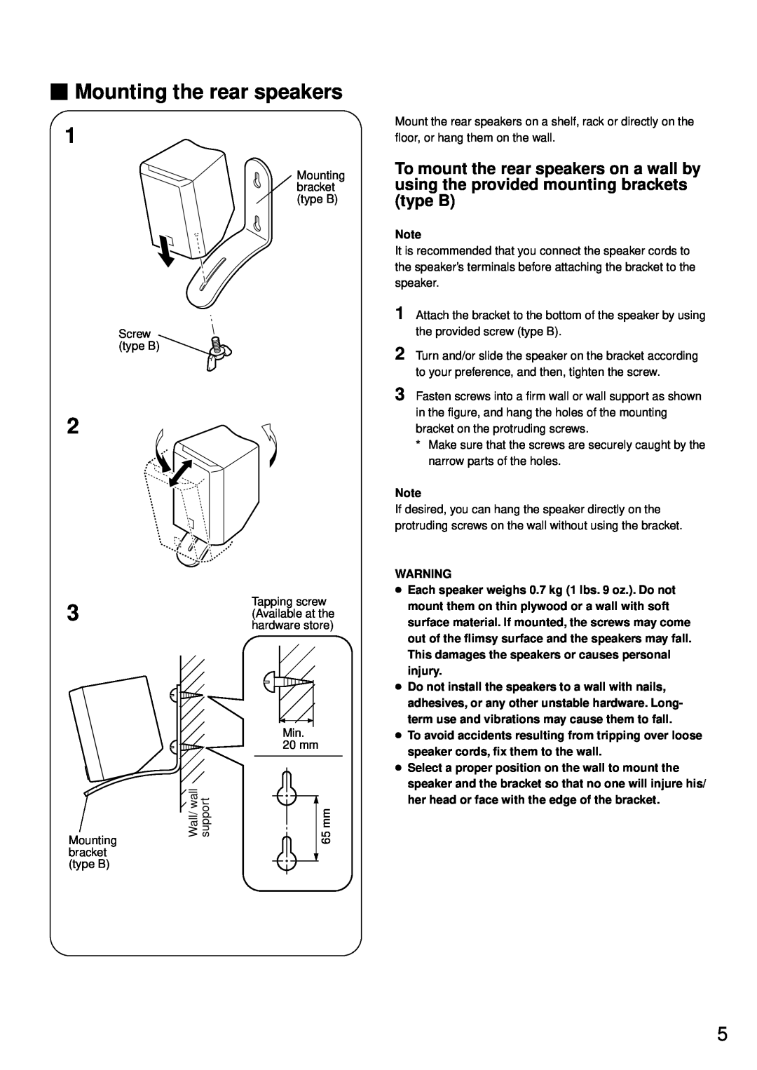 Yamaha NS-P220 owner manual Mounting the rear speakers 