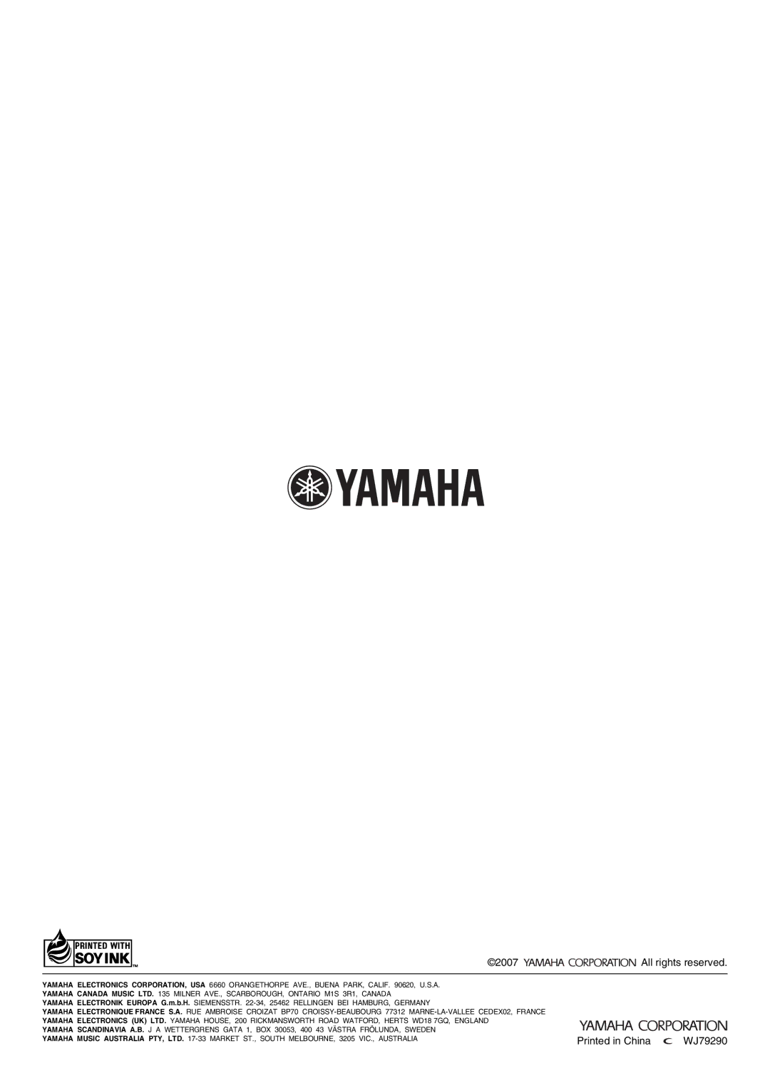 Yamaha NX-U10, Multimedia Speaker owner manual WJ79290 