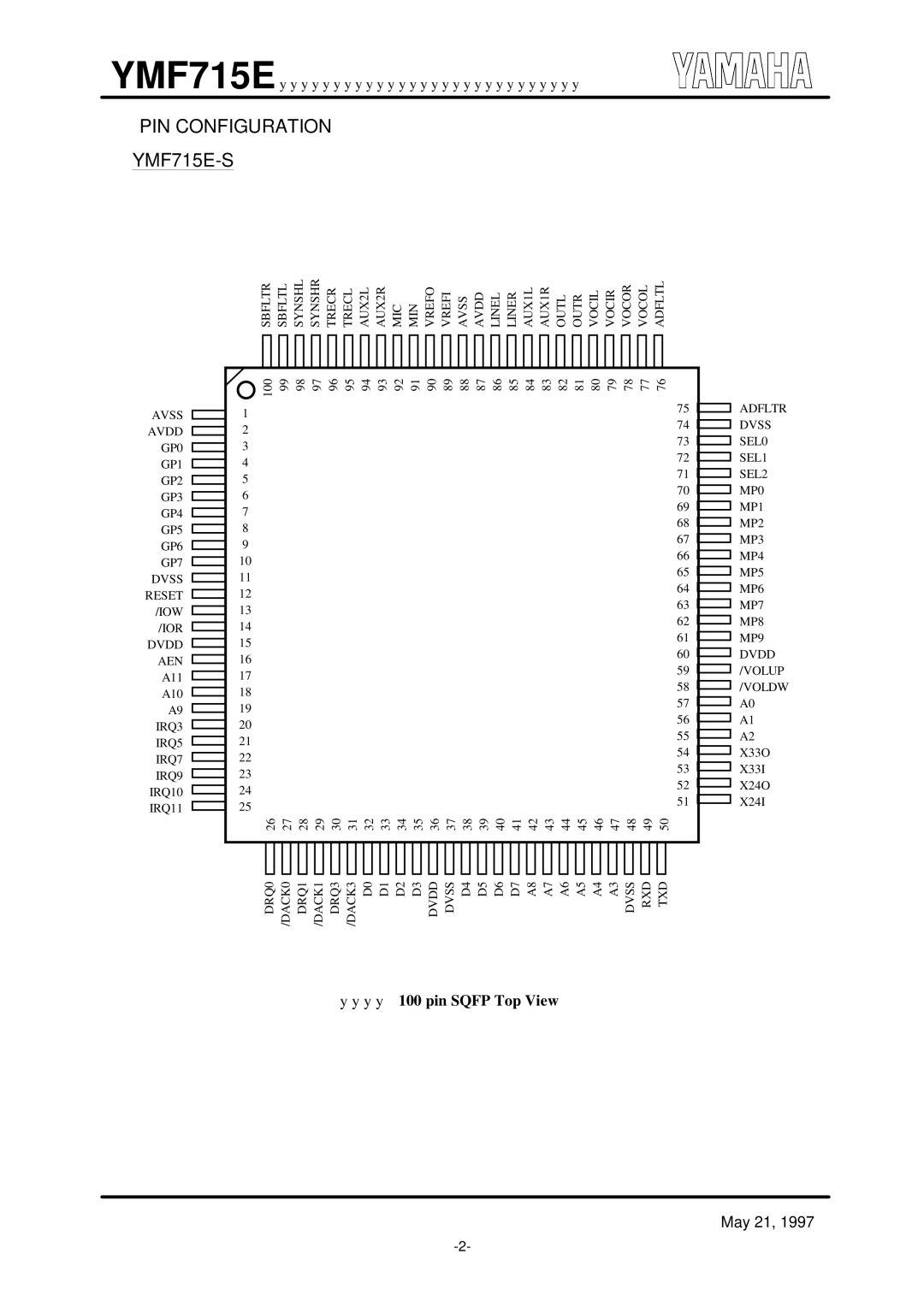 Yamaha OPL3-SA3 specifications YMF715E 